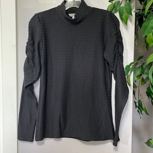 Ophelia Roe Black‎ Textured Mock Neck Ruched Sleeve Long Sleeve Top Womens M
